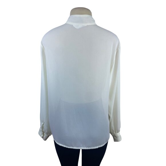 Vintage Laura & Jayne Collection White Pleated Blouse With Lace Tie Neck Sz 12 - Picture 3 of 7